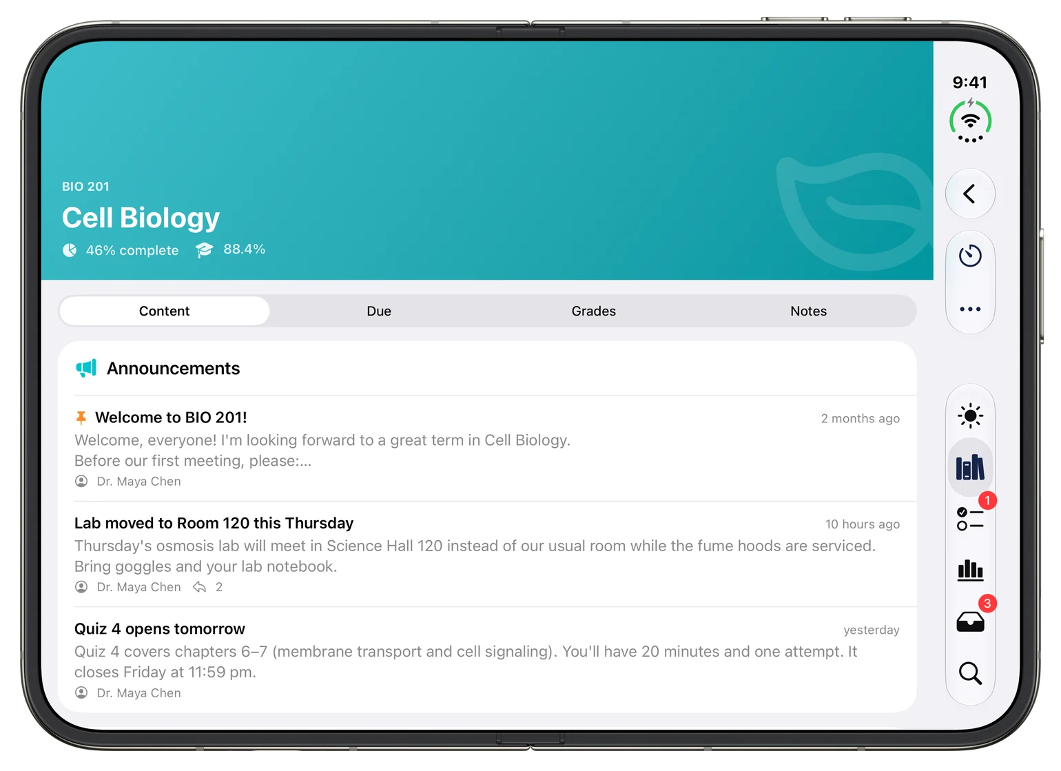 Openfold Cell Biology course page on the unfolded iPhone Duo